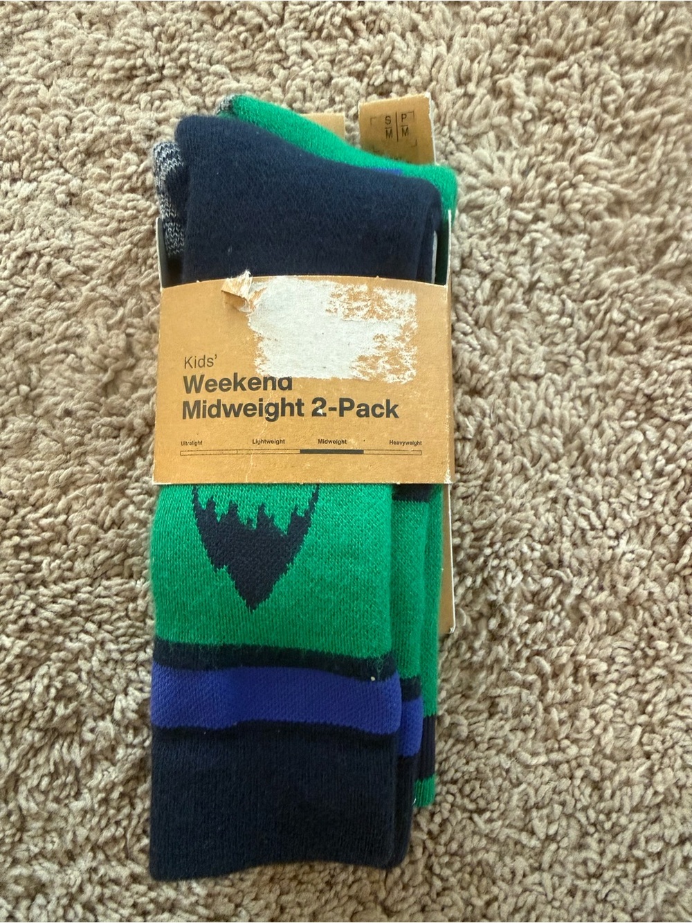 Burton Kids 2-Pack Midweight Socks in Green & Navy